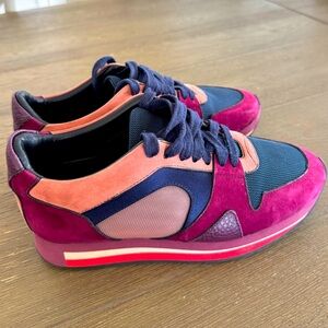 BURBERRY Multi-Color Suede & Mesh Sneakers - Burgundy/Pink -size 7.5